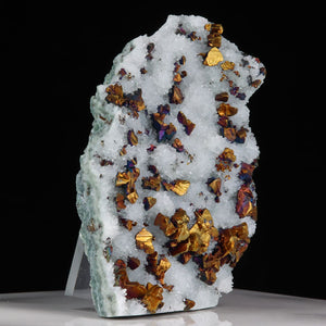 chalcopyrite on white quartz mineral specimen