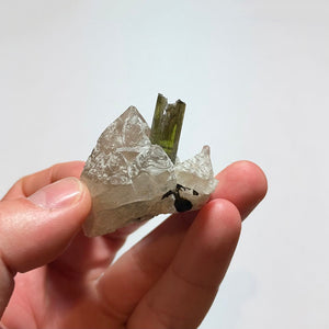 Olive Green Etched Tourmaline with Smoky Quartz Crystal Cluster Afghanistan 33.37 Grams