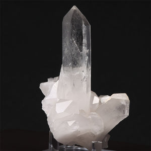 Tall clear quartz crystal specimen