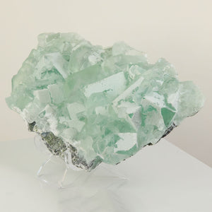 Pale green fluorite mineral cluster on matrix