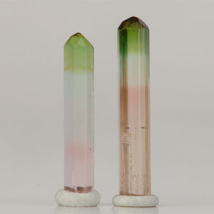 slender tourmaline crystal pair bi color zoning clean termination specimen