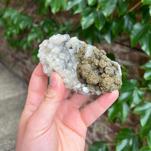Sparkling pyrite and calcite mineral display piece from Guizhou Province