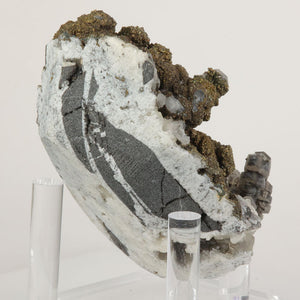 Collector mineral specimen featuring pyrite over calcite crystal growth