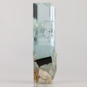 tall pale blue aquamarine crystal from Shigar Mine Pakistan with clear termination and natural white matrix.