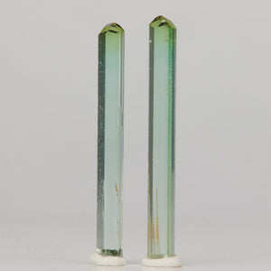 slender green tourmaline crystal pair from Congo
