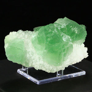 Chinese Green Fluorite Crystals on White Quartz