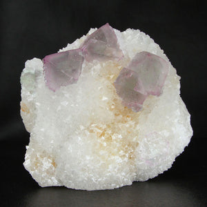 Purple Fluorite octahedrons on quartz from China