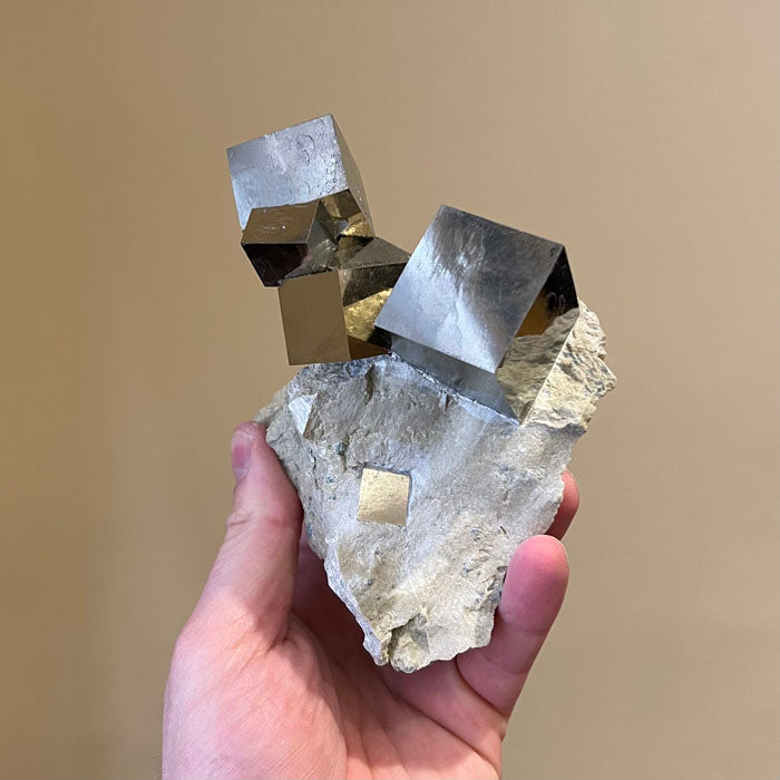 Pyrite Cubes on Limestone Matrix