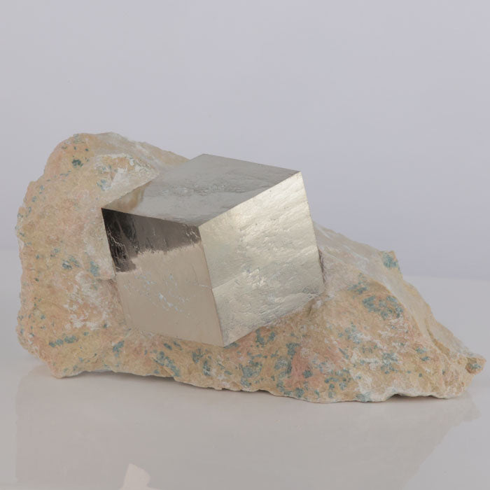 Spanish Cubic Pyrite Crystal on Limestone Matrix