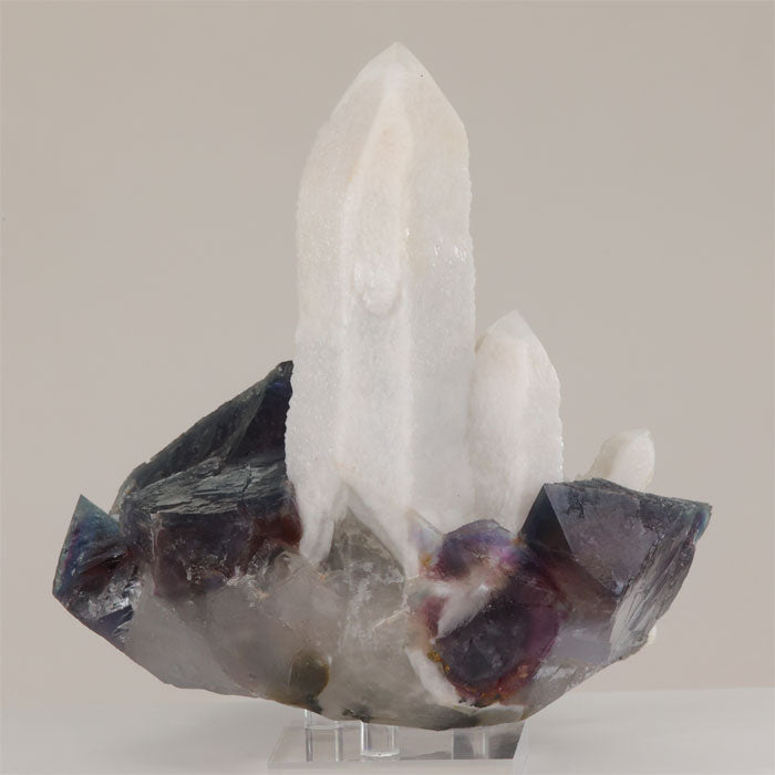 White Quartz Crystals With Multicolor Fluorite