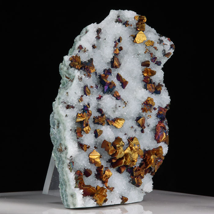 chalcopyrite on white quartz mineral specimen