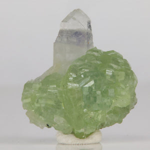 Prehnite and quartz mineral specimen from Tanzania with green crystal cluster