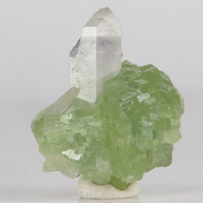 Green prehnite cluster with natural quartz point mineral specimen