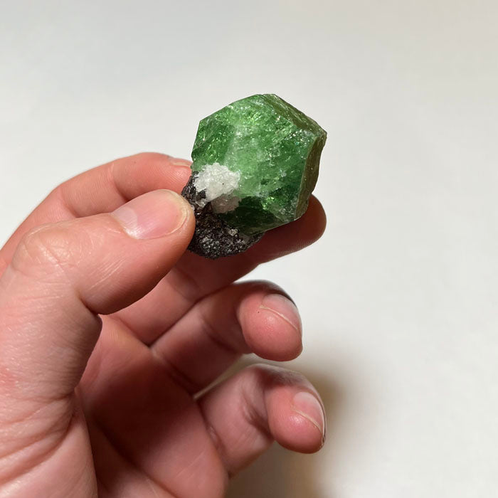 Tsavorite garnet on graphite matrix Tanzania bright green crystal specimen