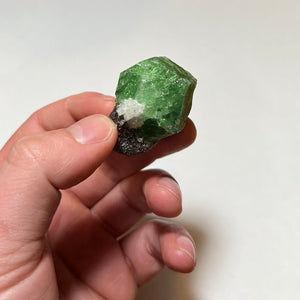 Green garnet crystal on dark matrix Mererani Tanzania mineral specimen