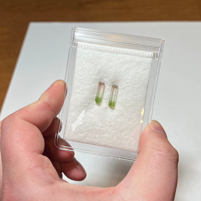 Matched tourmaline pair with natural color zoning green and pink