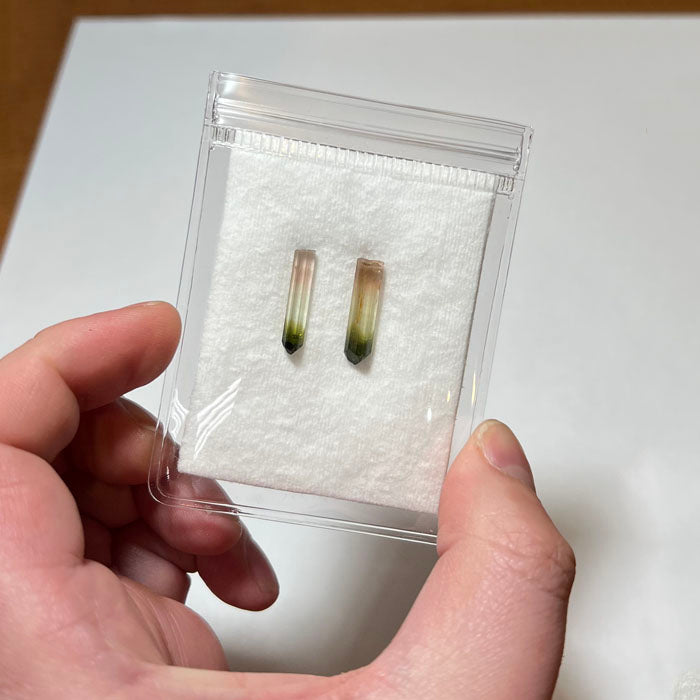 Tricolor tourmaline crystal pair Congo green clear pink natural crystals