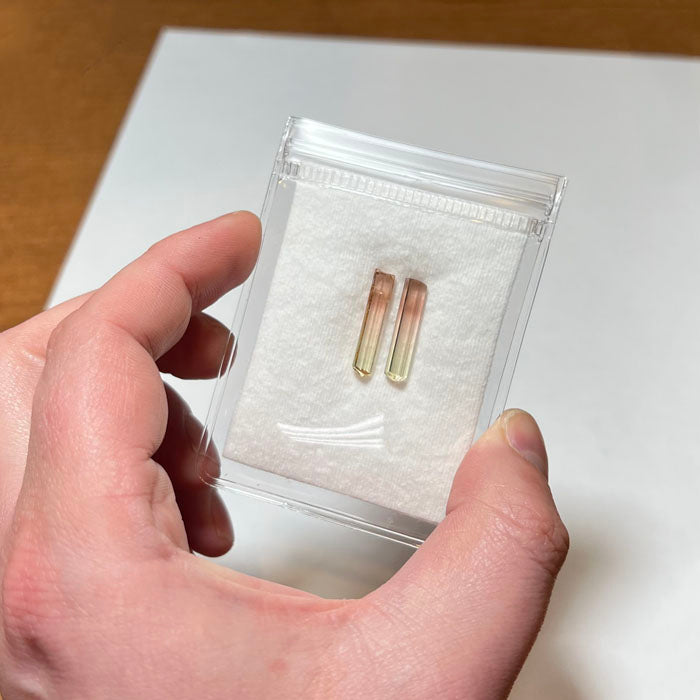 Matched tourmaline crystal pair from Congo pink and green natural crystals