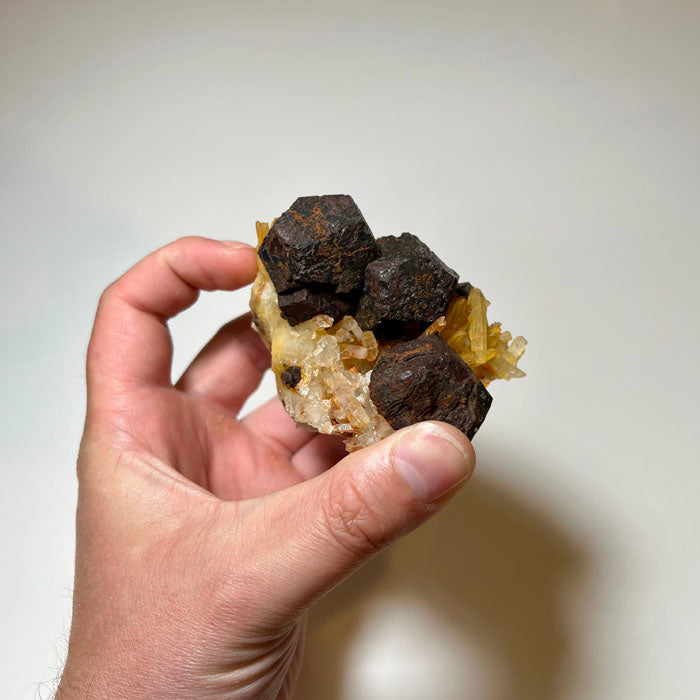 Large oxidized pyrite crystals on quartz from Hekou Yunnan China