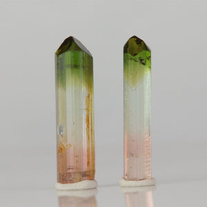 Congo tourmaline crystal pair tricolor elongated natural specimens