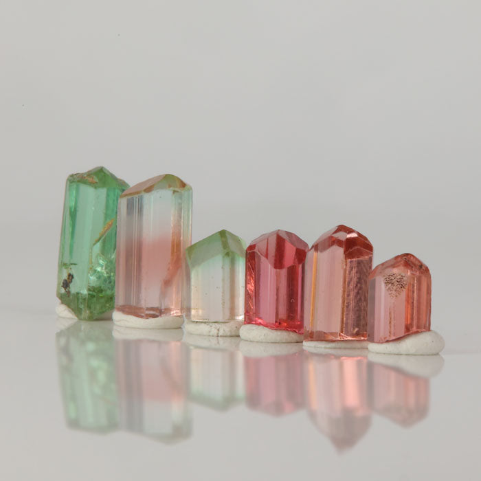 Tourmaline crystal set six pieces green pink natural specimens
