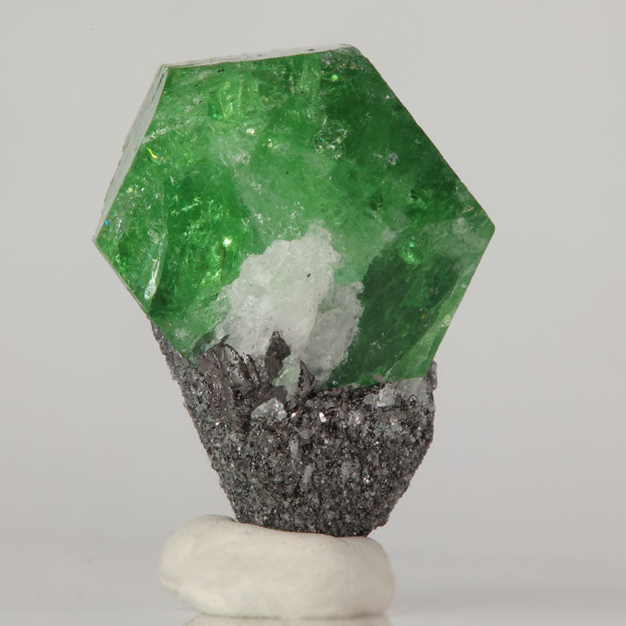 Tsavorite garnet on graphite matrix Tanzania bright green crystal specimen
