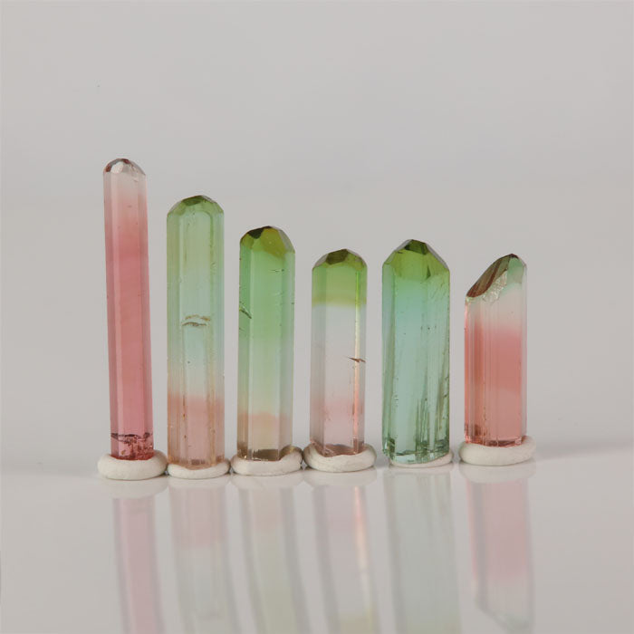 Tourmaline crystal lot Congo six slender pink and green crystals