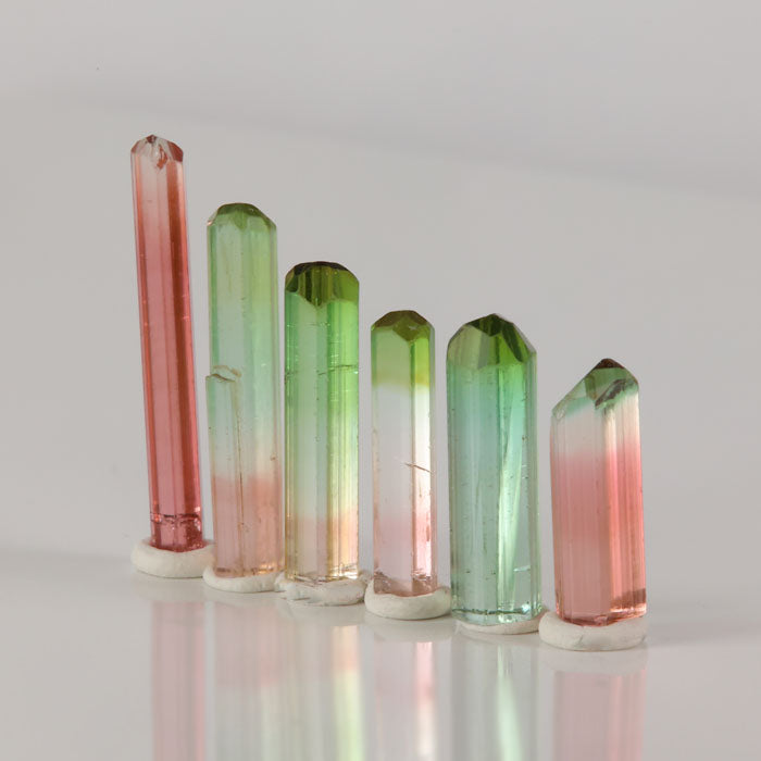 Congo tourmaline lot six crystals pink green color zoning
