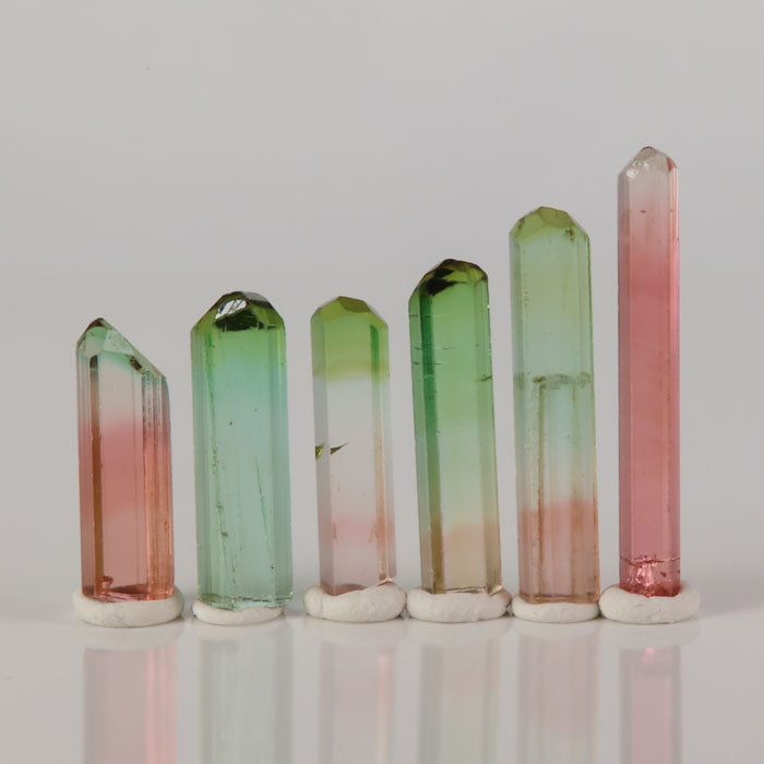 Slender tourmaline crystals set six pieces natural mineral specimens