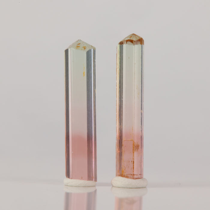Matched tourmaline crystal pair from Congo pink and green natural crystals