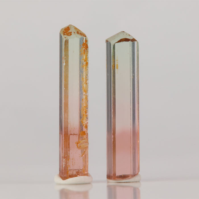 Green and pink tourmaline crystal pair for jewelry or collectors