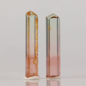 Green and pink tourmaline crystal pair for jewelry or collectors
