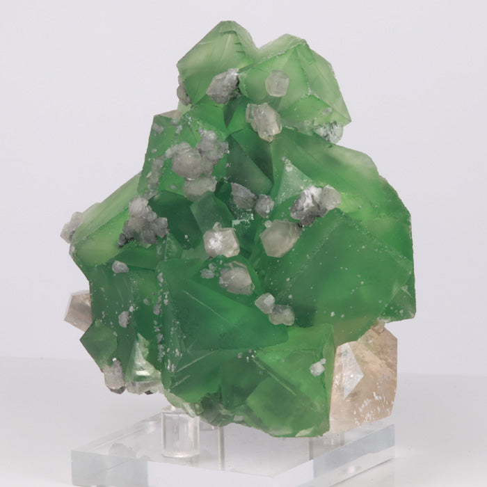 Lime green fluorite Crystals with Calcite China