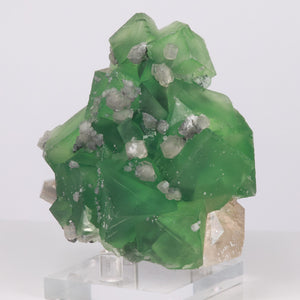 Lime green fluorite Crystals with Calcite China
