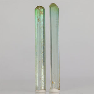 Natural tourmaline pair elongated green crystals
