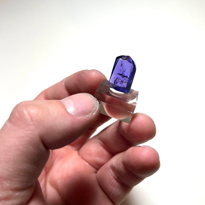Highly saturated tanzanite crystal with rich color