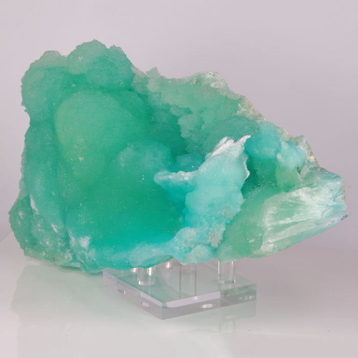 Raw blue aragonite crystal specimen