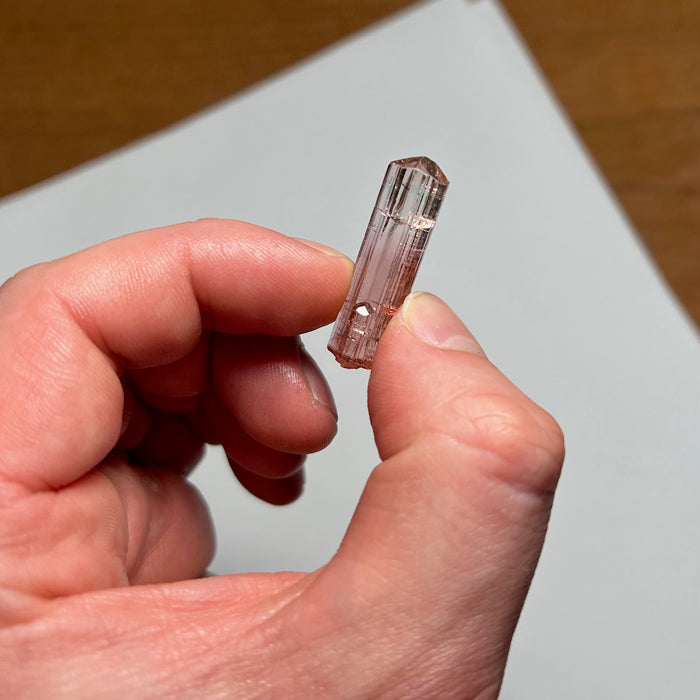 Peachy pink tourmaline crysta fades