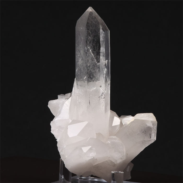 Tall clear quartz crystal specimen