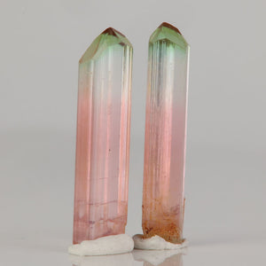 Natural tourmaline pair color zoning crystals