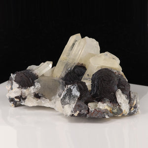 Black Hematite Crystals on Quartz Mineral Specimen from China