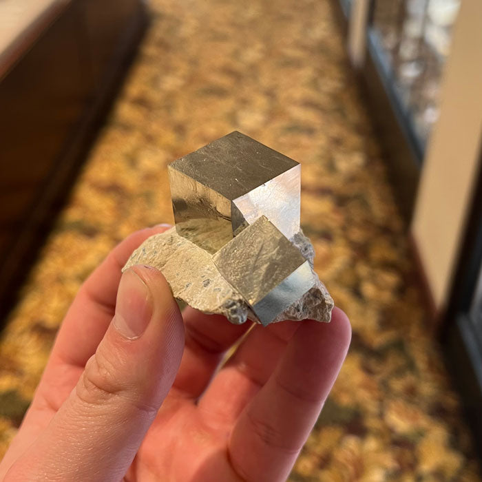 Cube pyrite crystals on matrix