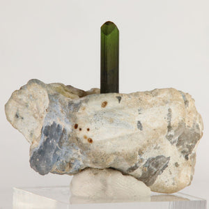 Side view of 25.90 gram Afghan tourmaline specimen showing green-to-dark color zoning and fine vertical striations.