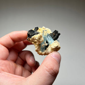 blue aquamarine crystals with black tourmaline schorl