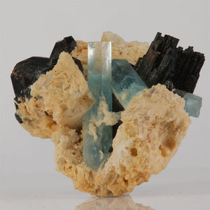 aquamarine with schorl on albite Pakistan specimen
