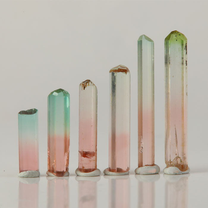 bi color tourmaline crystal set congo pink green natural crystals