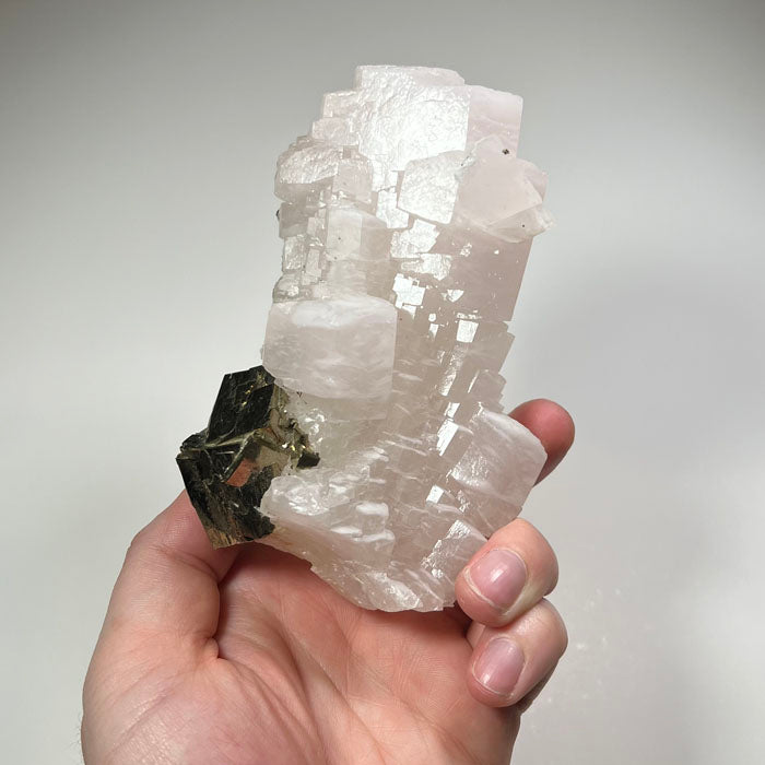 pink calcite with pyrite crystal cluster China Longyan