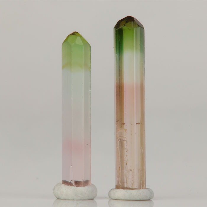slender tourmaline crystal pair bi color zoning clean termination specimen