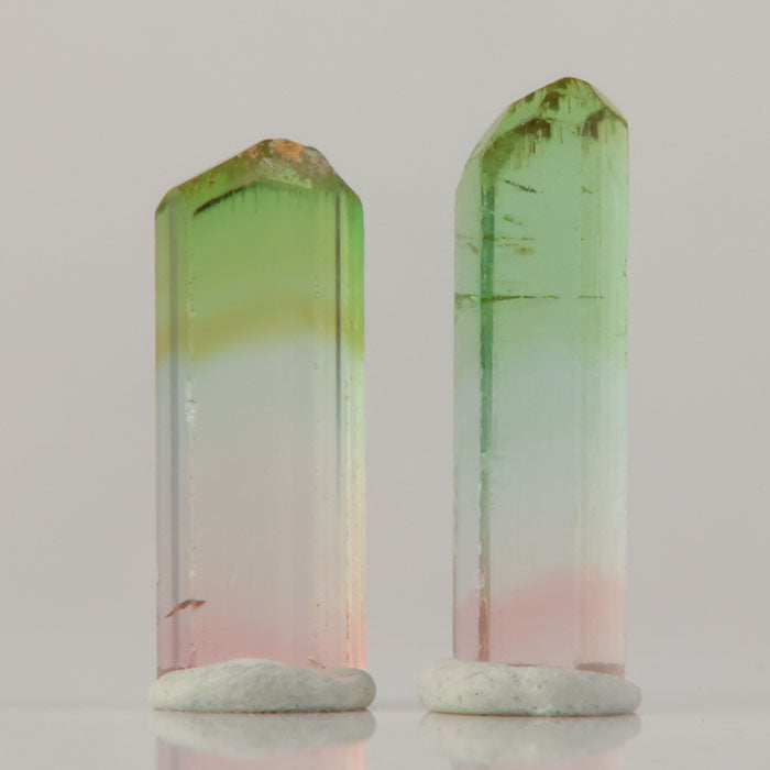 bi color tourmaline crystals green pink zoning congo pair