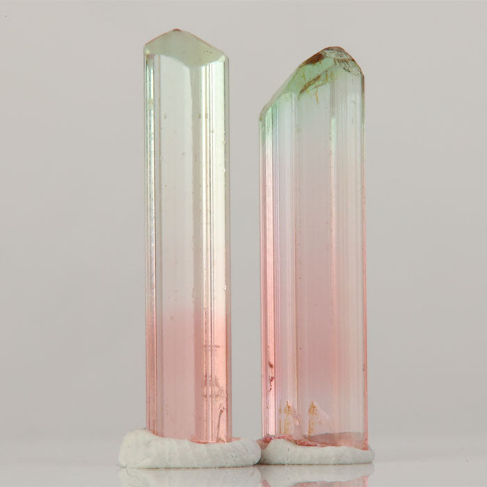 bi color tourmaline crystal pair congo green to pink zoning natural crystals